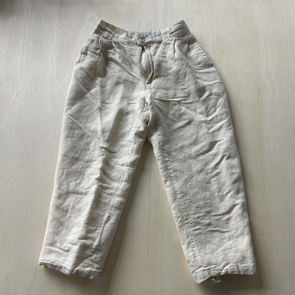 Giorgio‎ Sant'Angelo Pants Womens Medium Beige Linen Rayon Cropped Tapered